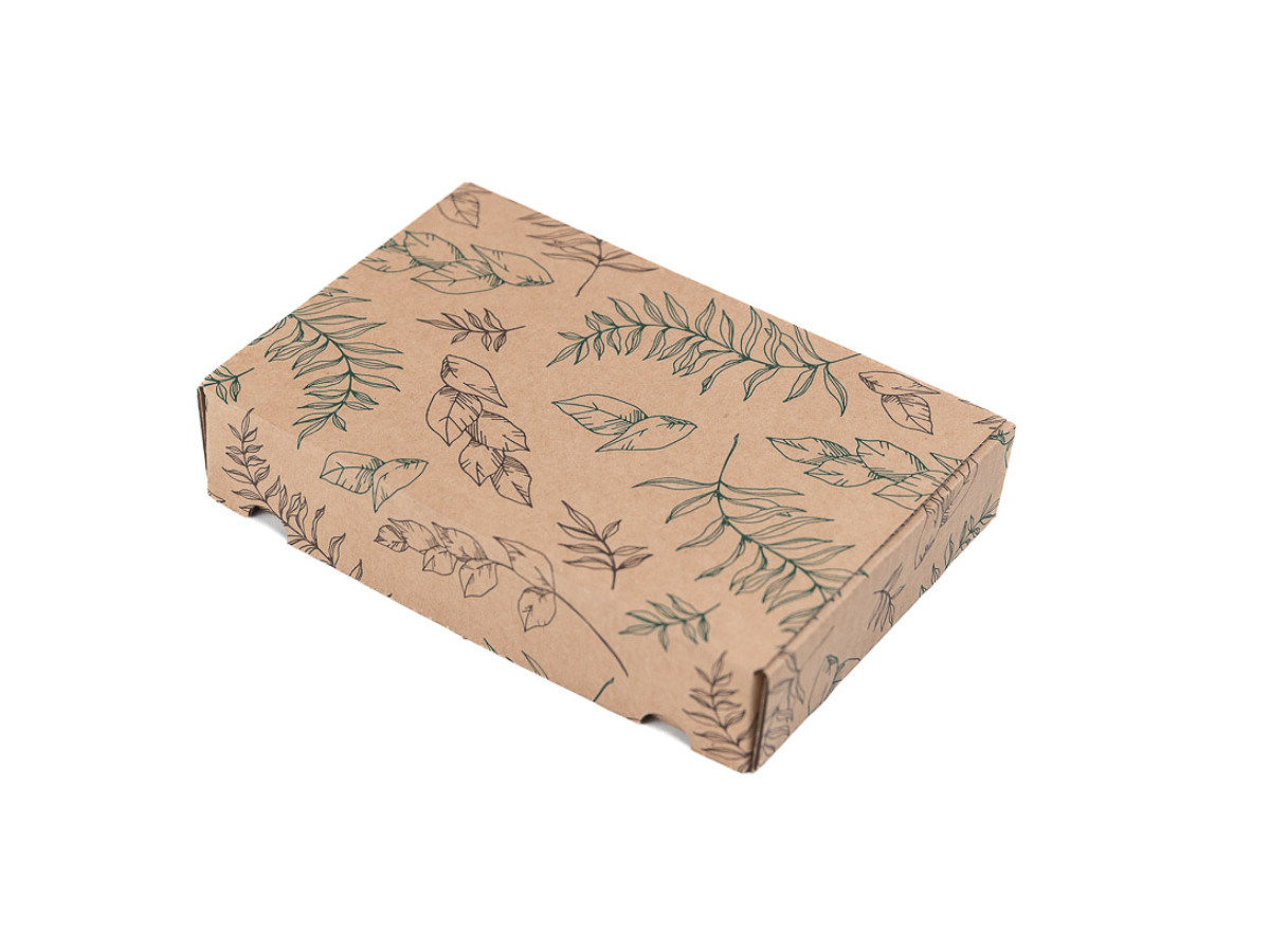 Levně 25 ks - Darčeková krabica s potlačou listov 220x150x42 mm