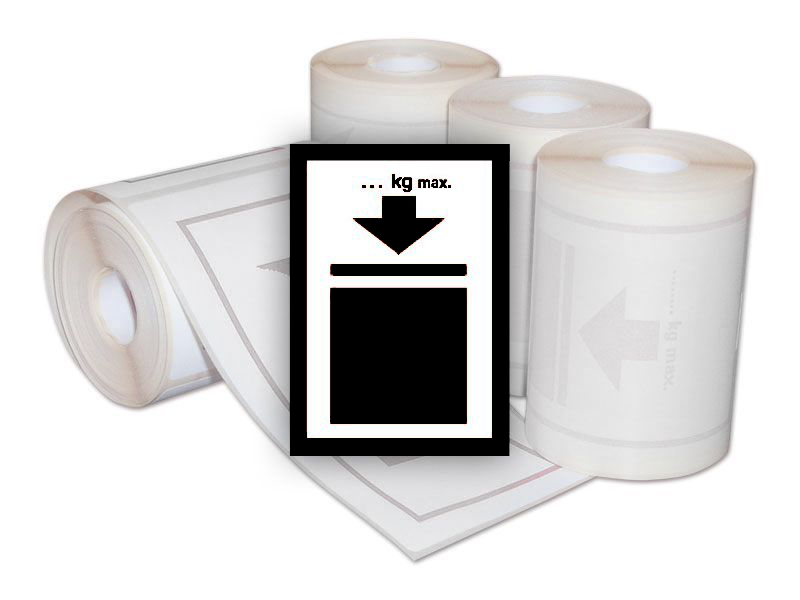 100 ks - Manipulačná značka HMOTNOSTNÝ LIMIT STOHOVANIA