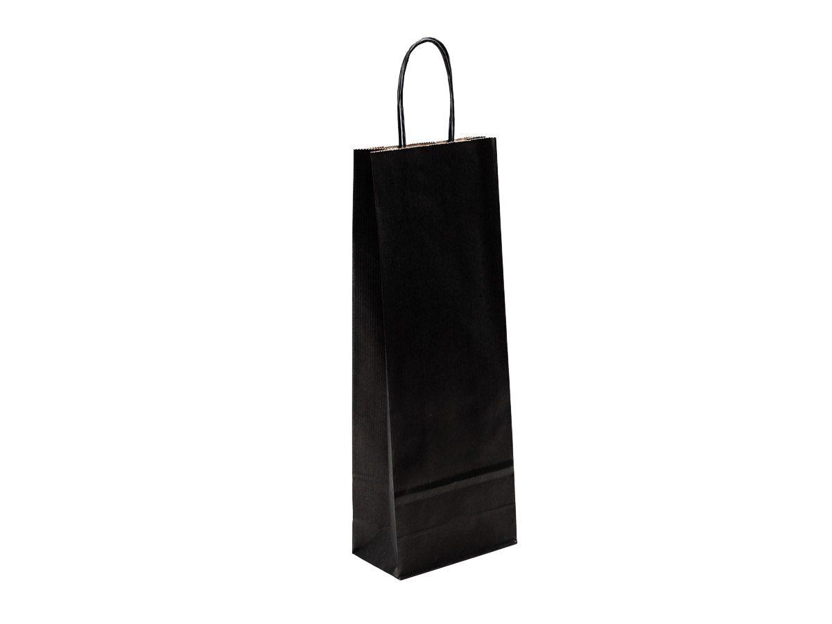 Levně 300 ks - Papierová taška na víno čierna 140x80x390mm