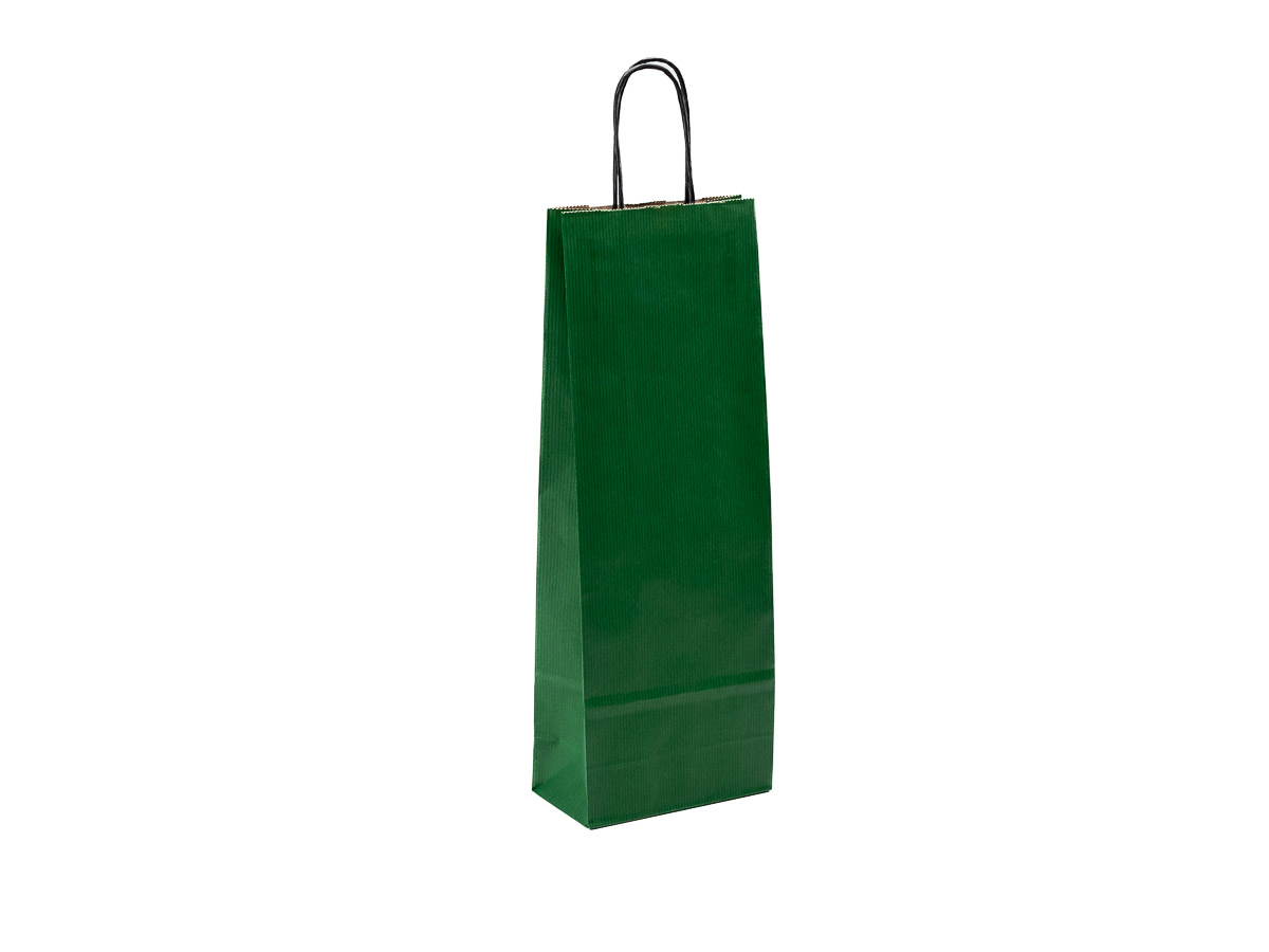 Levně 300 ks - Papierová taška na víno zelená 140x80x390mm