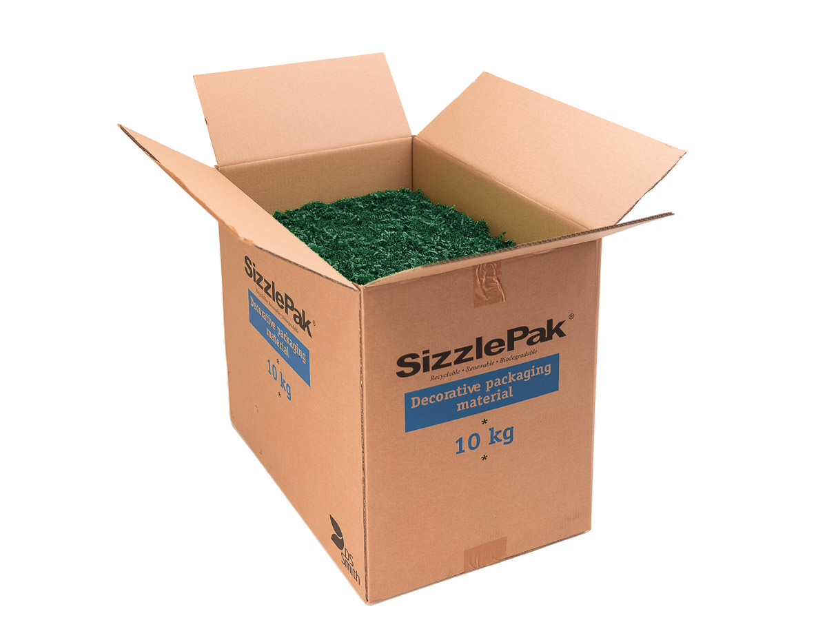 SizzlePak tmavo zelený 10 kg - fixačný materiál.


	estetický vzhľad - vhodný na dekoratívne účely
	tlmí nárazy a otrasy - ochrana zasielaných produktov pri preprave
	bezprašný výplňový materiál s antistatickými účinkami
	100% recyklovateľný
	dodávaný balený v krabiciach po 10 kg


Náš tip: Primiešajte ľubovoľnú farbu do prírodného bezfarebného Sizzlepaku Natur, získate tak nevšedné darčekové balenie.

Pri 10 kg balení Sizzlepaku došlo k zmene rozmerov krabice – po novom má rozmer 600 × 400 × 390 mm (predtým 600 × 400 × 560 mm).