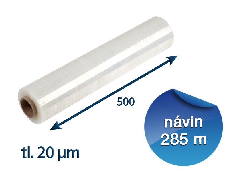Levně Stretch fólia ručná 500 mm / 20 µm / 285 m prieťažná