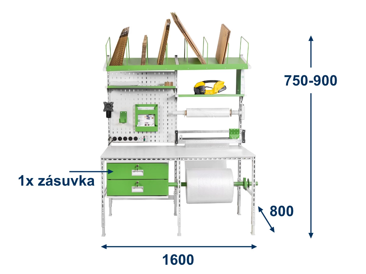 Baliaci stôl Servisbal 1600x800x750-950 mm, 1x zásuvka - 001