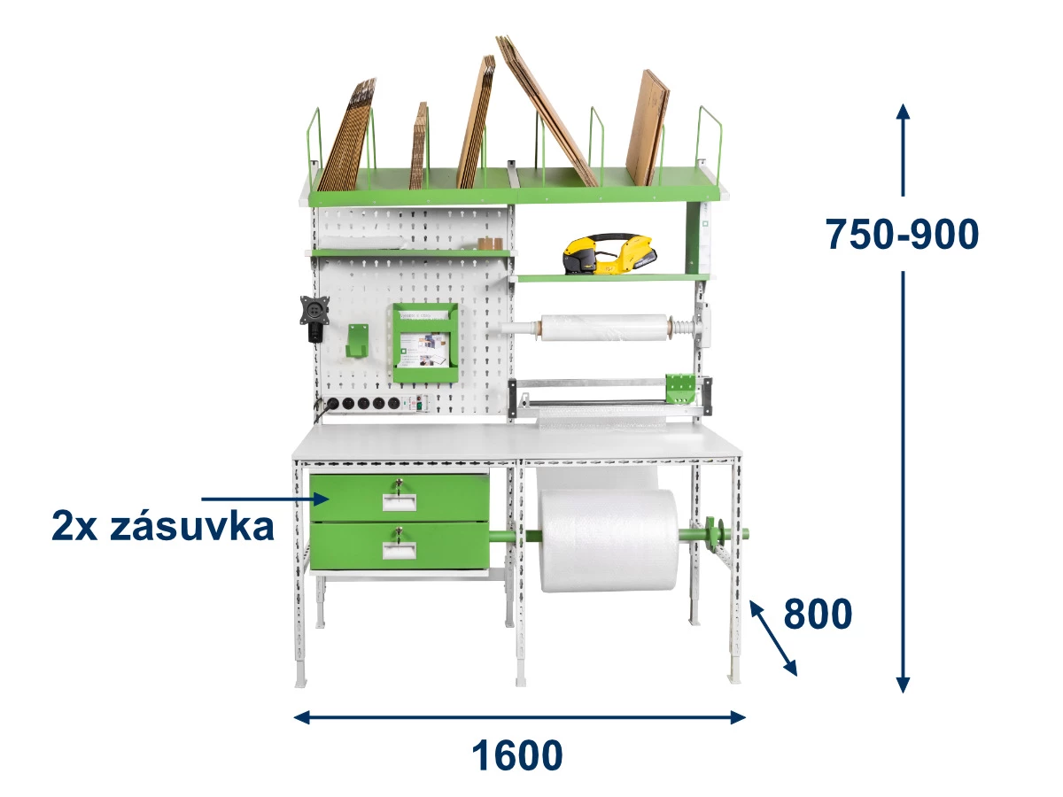 Baliaci stôl Servisbal 1600x800x750-950 mm, 2x zásuvka - 001