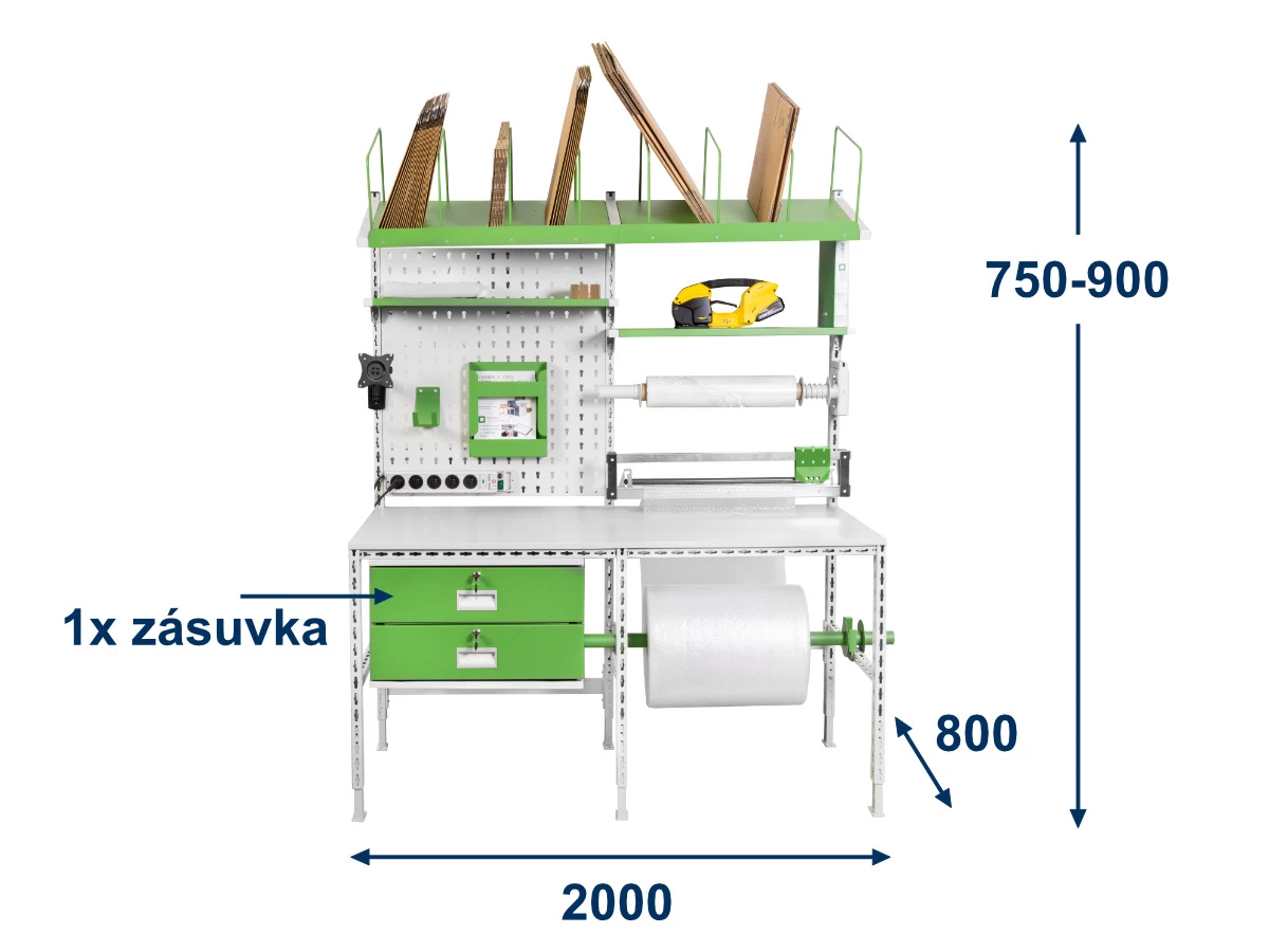 Baliaci stôl Servisbal 2000x800x750-950 mm, 1x zásuvka - 001