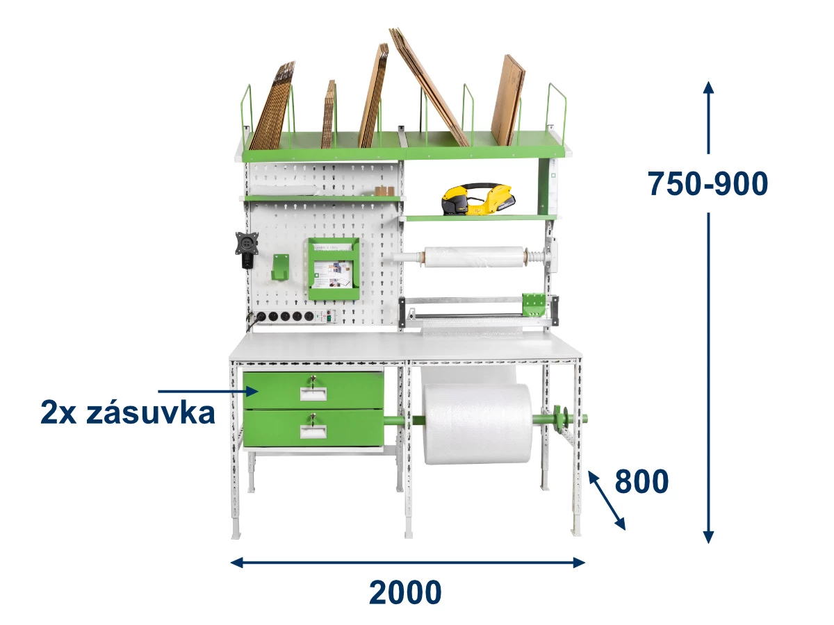 Baliaci stôl Servisbal 2000x800x750-950 mm, 2x zásuvka - 001