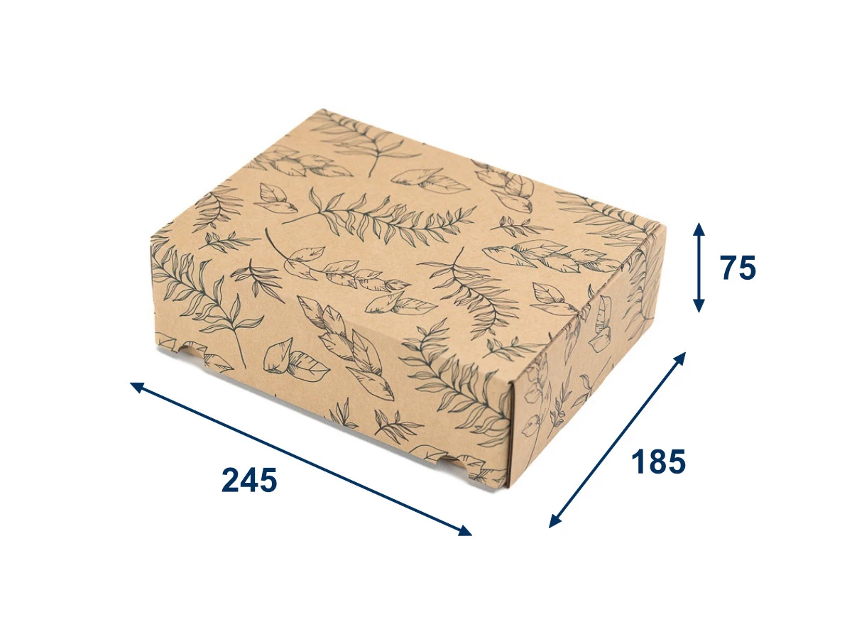 Darčeková krabica s potlačou listov 245x185x75 mm - 001