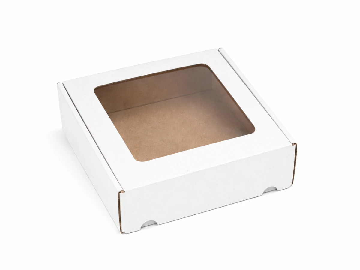 Darčeková krabica s priehľadným vekom biela 200x200x50 - 001