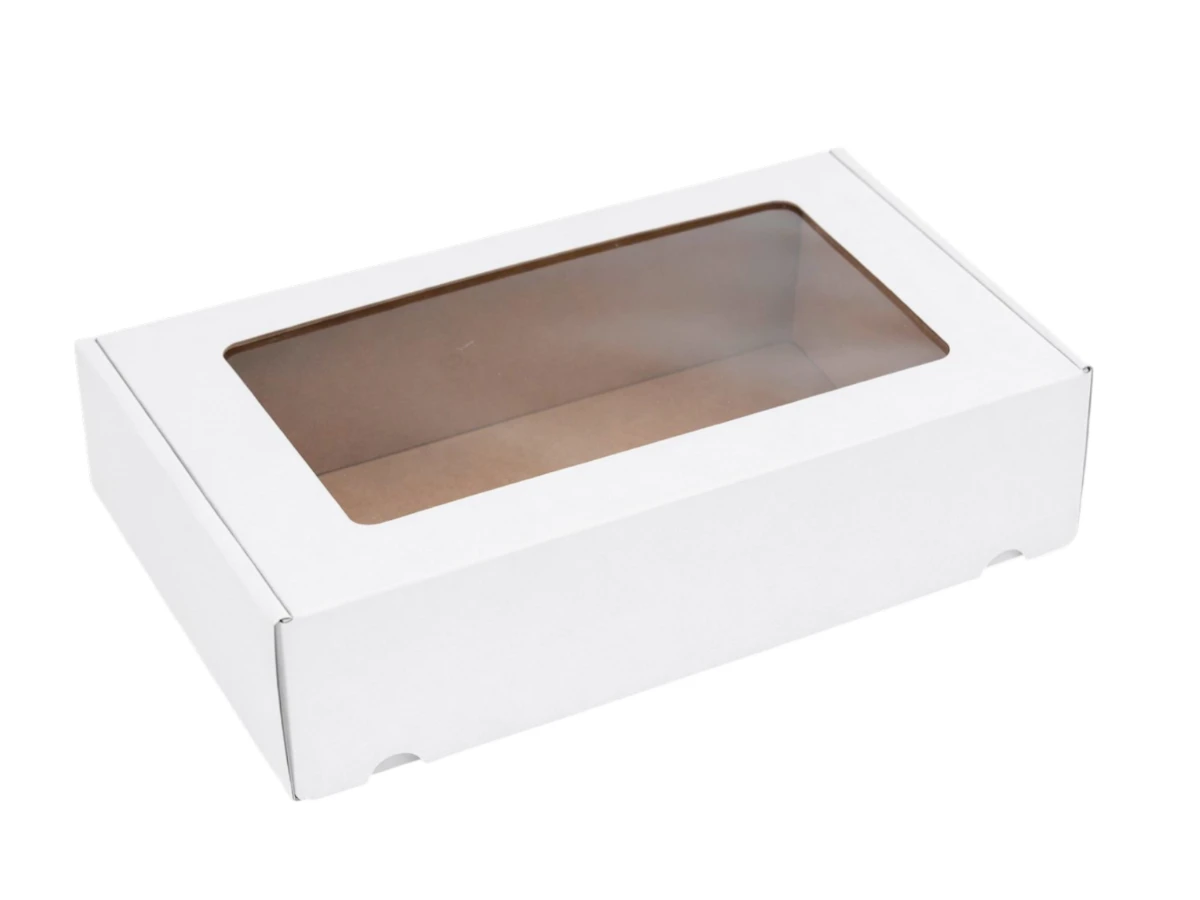 Darčeková krabica s priehľadným vekom biela 350x200x100 - 001