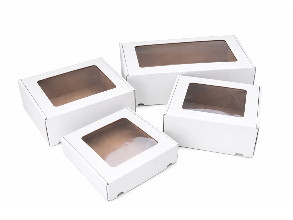 Darčeková krabica s priehľadným vekom biela 350x200x100 - 002