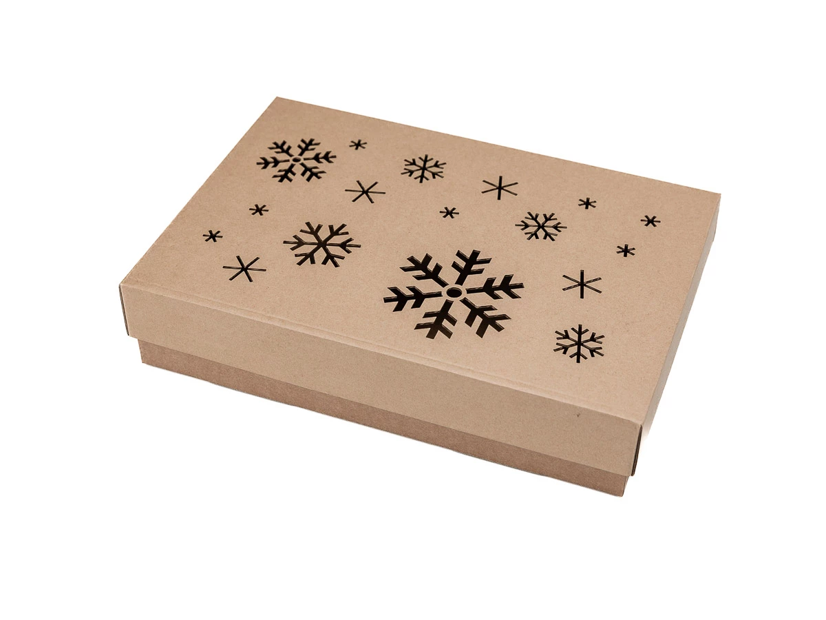 Darčeková krabička dno + veko s laserovým motívom vločiek 340x230x70mm - 002