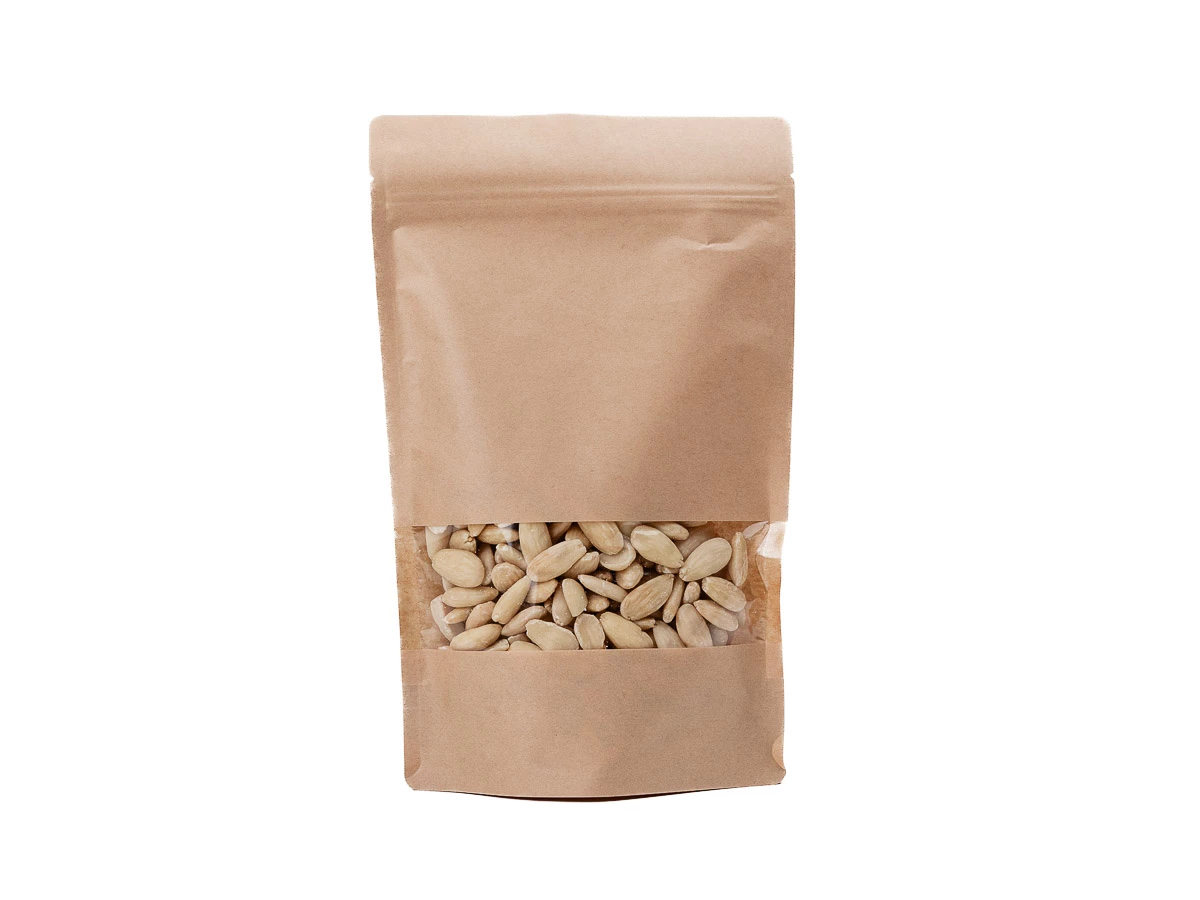 Doypack vrecko s malým okienkom 180x290 + 90 mm, 1000 ml, KRAFT/PET/CPP - 002