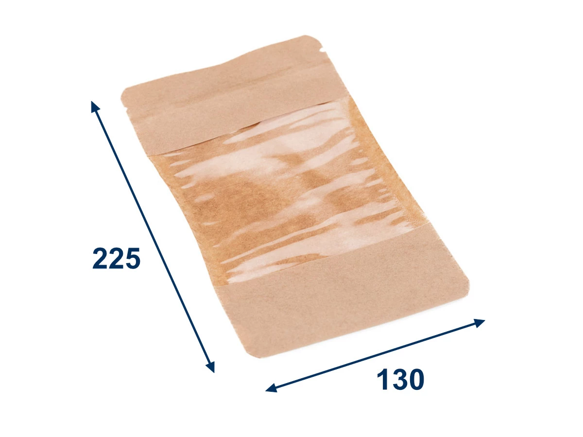 Doypack vrecko s veľkým okienkom economy 130x225 + 70 mm, 500 ml, PAP/OPP - 001
