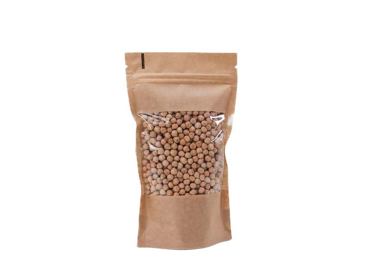 Doypack vrecko s veľkým okienkom premium 130x225 + 70 mm, 500 ml, KRAFT/PET/PE - 002