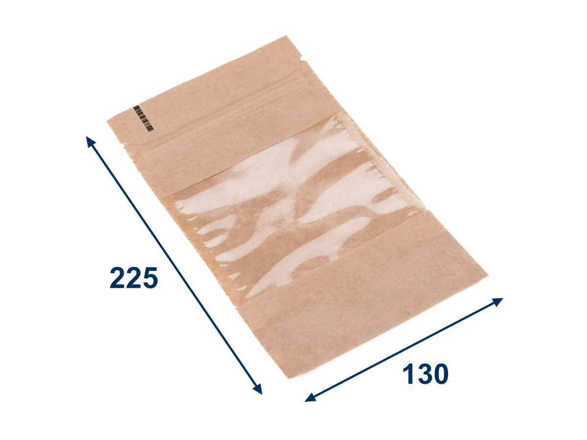 Doypack vrecko s veľkým okienkom premium 130x225 + 70 mm, 500 ml, KRAFT/PET/PE - 001