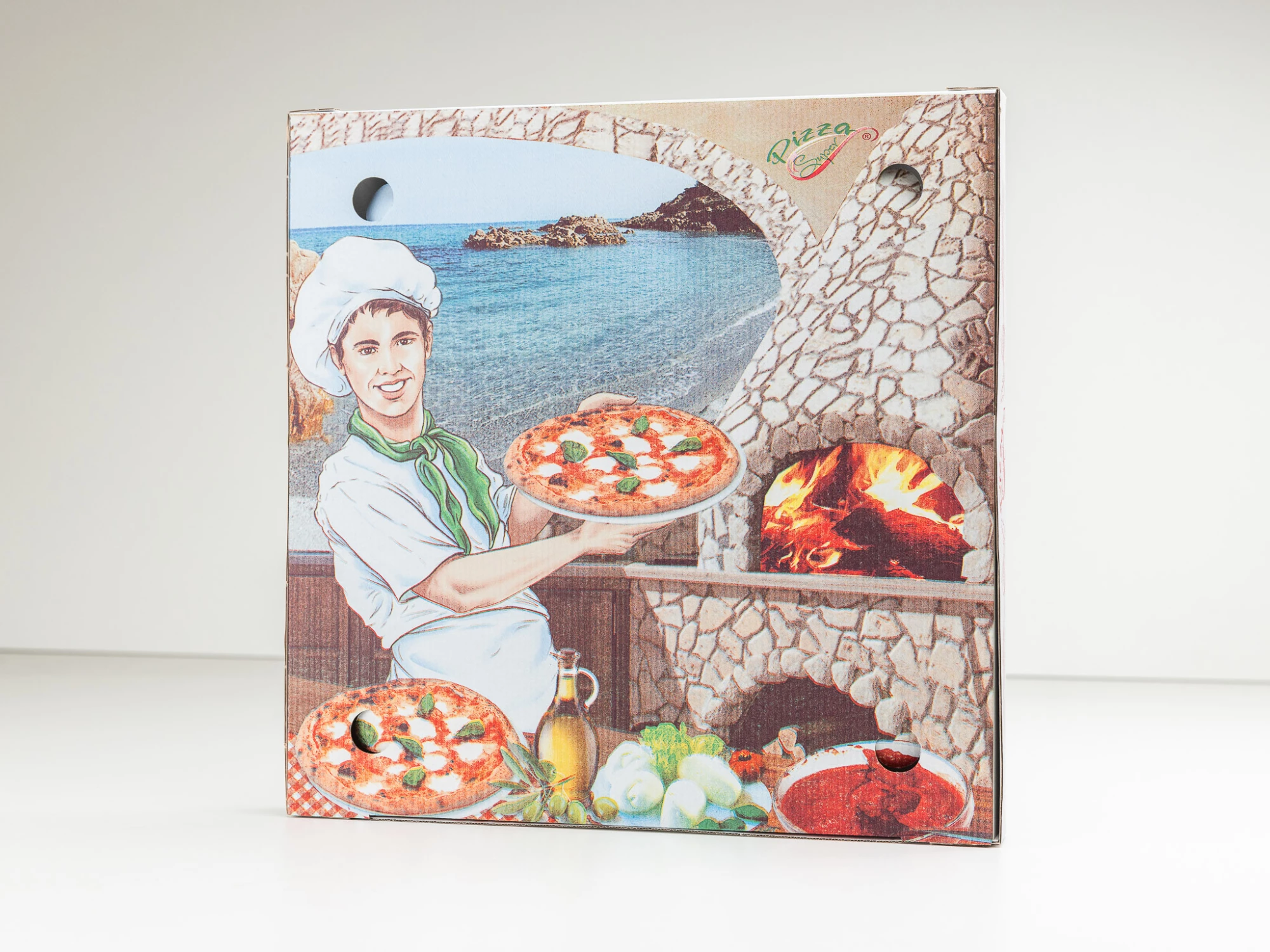 Krabica na pizzu 400x400x40mm, biela s potlačou - 002