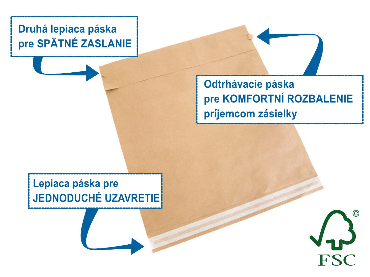 Obálka papierová (kraft) 420x450 veľ.XL, 2 lepiace pásky - 002