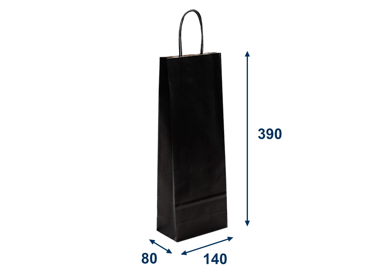Papierová taška na víno čierna 140x80x390mm - 001