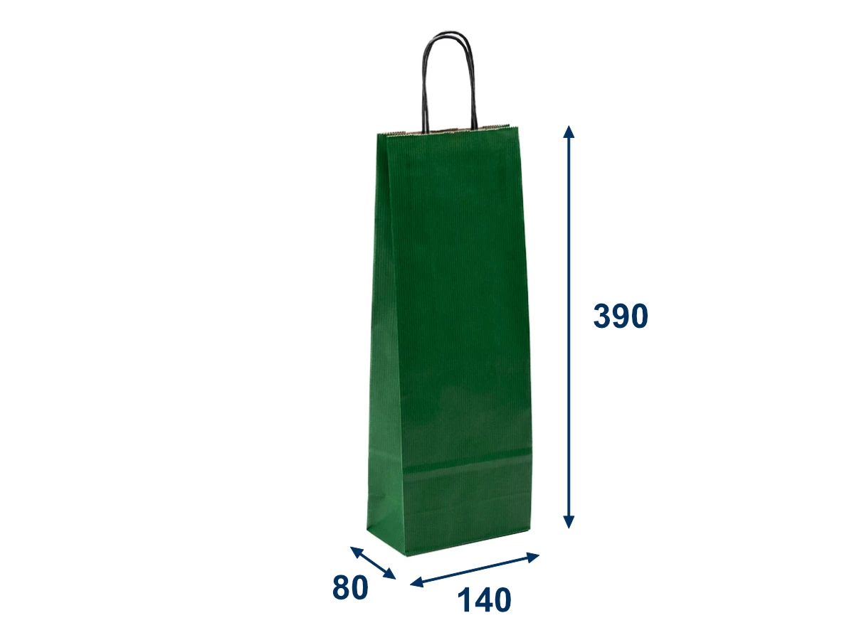 Papierová taška na víno zelená 140x80x390mm - 001