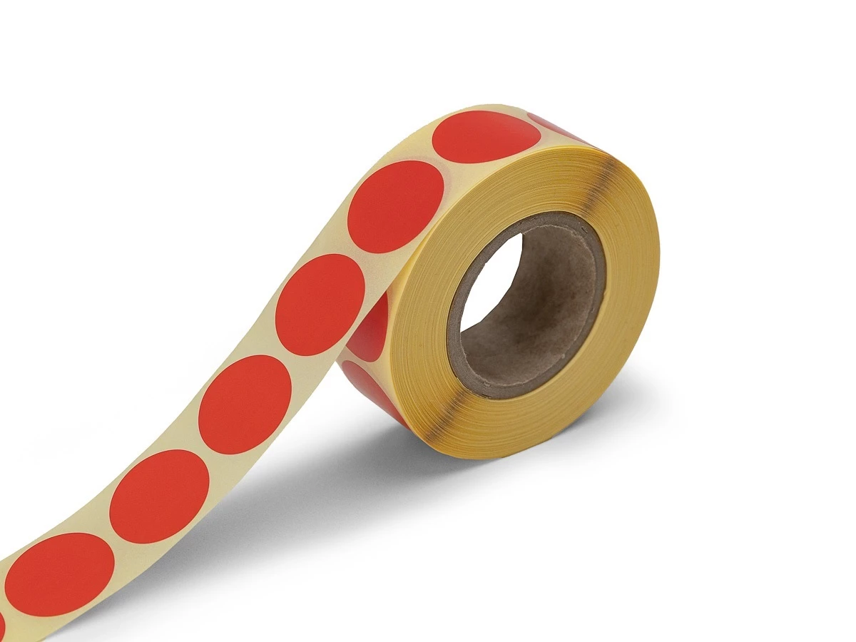 Samolepiace kolieska červené, priemer 25 mm, 1000 ks na rolke - 001