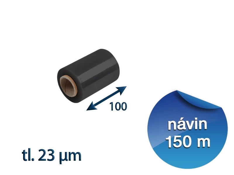Stretch fólia čierna ručná 100 mm / 23 µm / 150 m prieťažná - 001