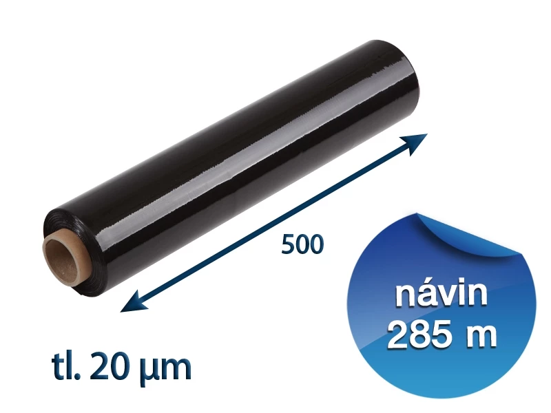 Stretch fólia čierna ručná 500 mm / 20 µm / 285 m prieťažná - 001