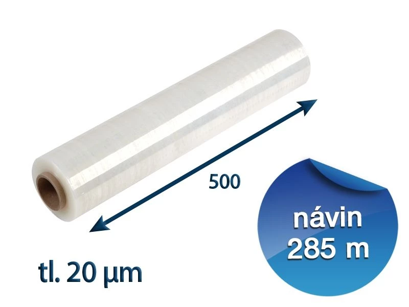 Stretch fólia ručná 500 mm / 20 µm / 285 m prieťažná - 001