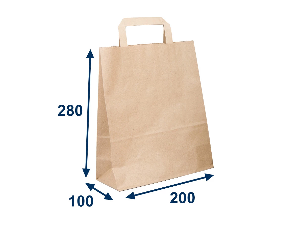 Taška papierová 200x100x280, hnedá, ploché držadlá - 001