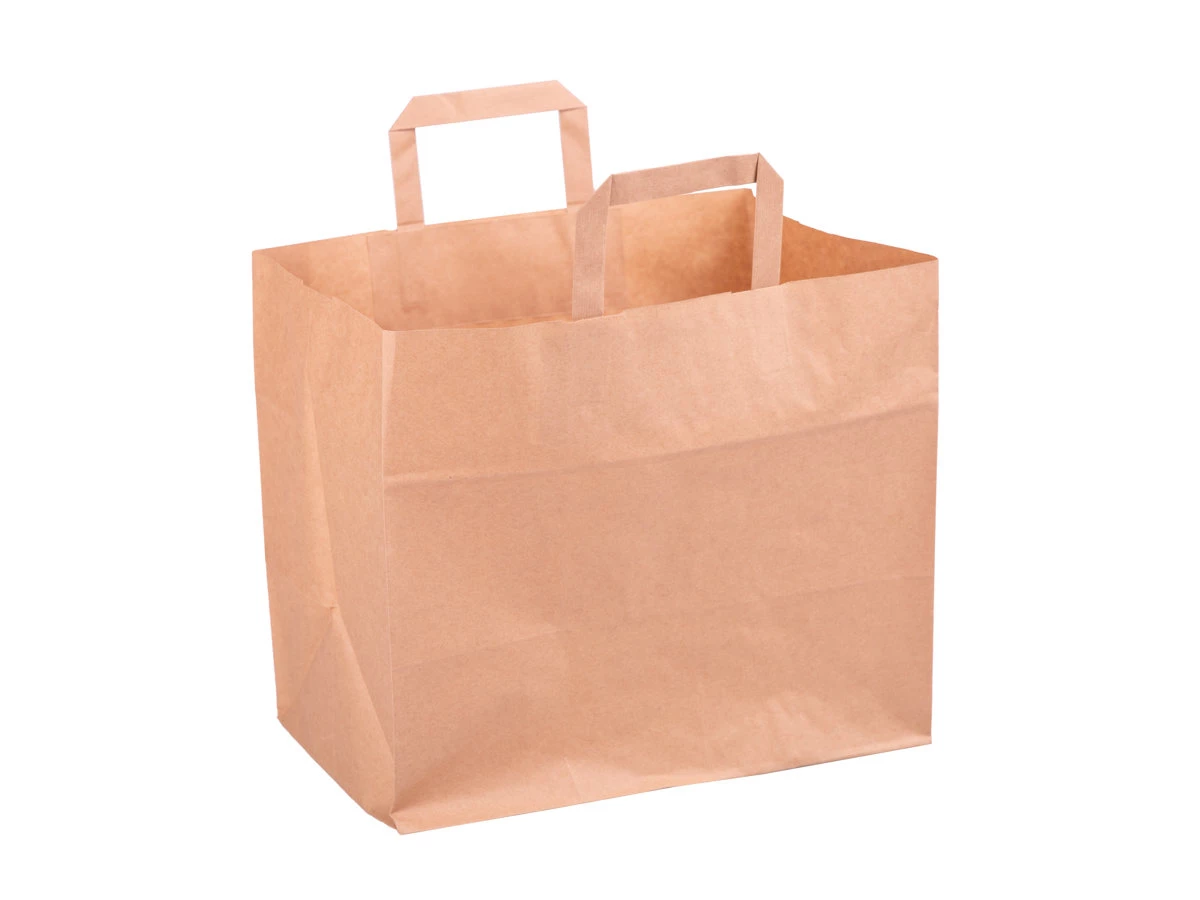 Taška papierová 320x200x280 na menuboxy, hnedá, ploché držadlá - 001
