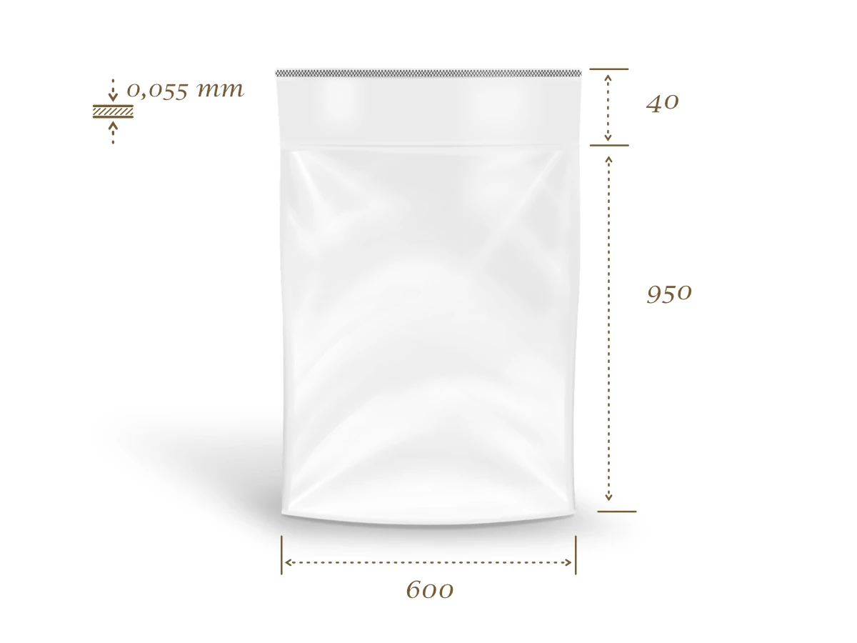 Vrecko ploché 600x950+40/0,055 PE, samolepiaca chlopňa - 001