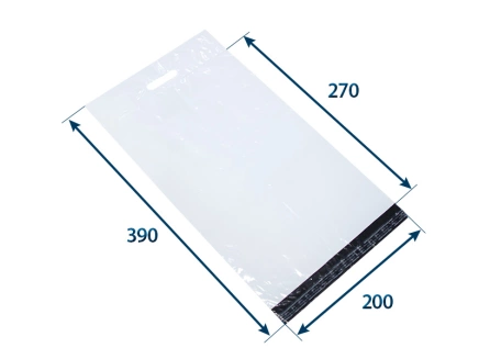 Obálka plastová samolepiaca bielo-čierna 200x270+80 hr. 0,06 s uchom