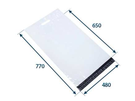 Obálka plastová samolepiaca bielo-čierna 480x650+80 hr. 0,06 s uchom